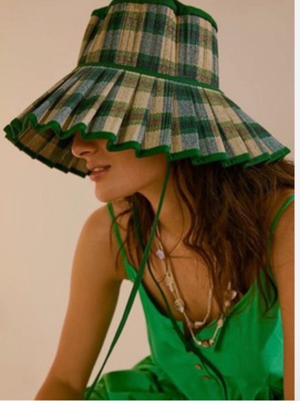 Lorna Murray Darwin Island Capri Maxi Hat - Green & Cream Plaid - Picture 5 of 6